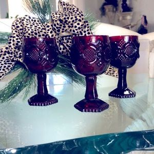 3 RUBY RED GOBLET STEMWARE